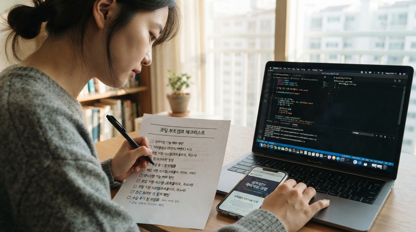 코딩 부트캠프 과정 분야와 신청 절차 5단계를 정리한 이미지