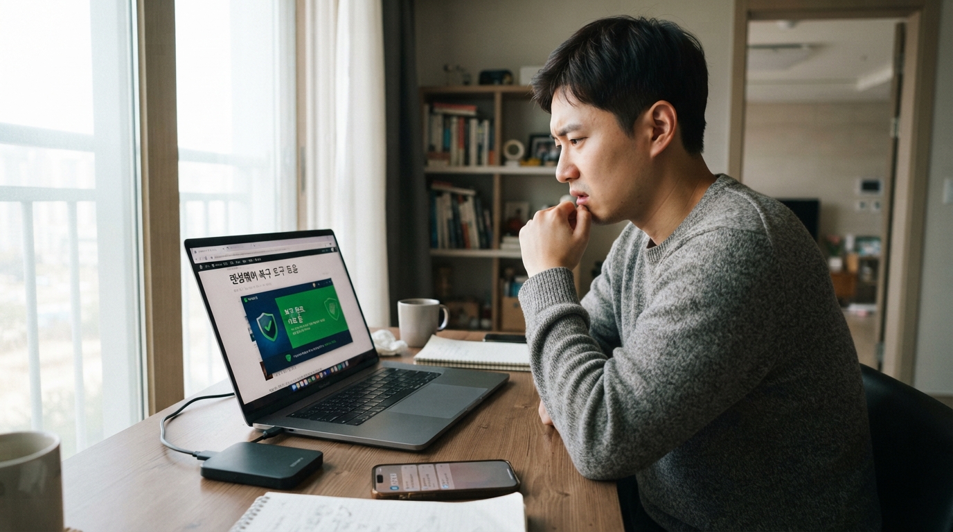 랜섬웨어 복구 첫 단계로 감염 PC의 랜선을 뽑아 네트워크를 차단하는 모습