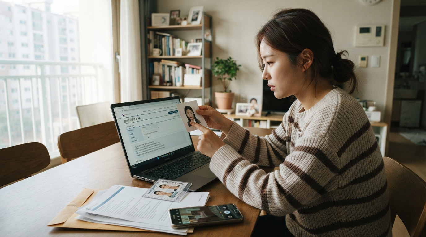 여권 사진 사이즈 인화용과 온라인 업로드용  cm와 픽셀 비교표 안내 이미지